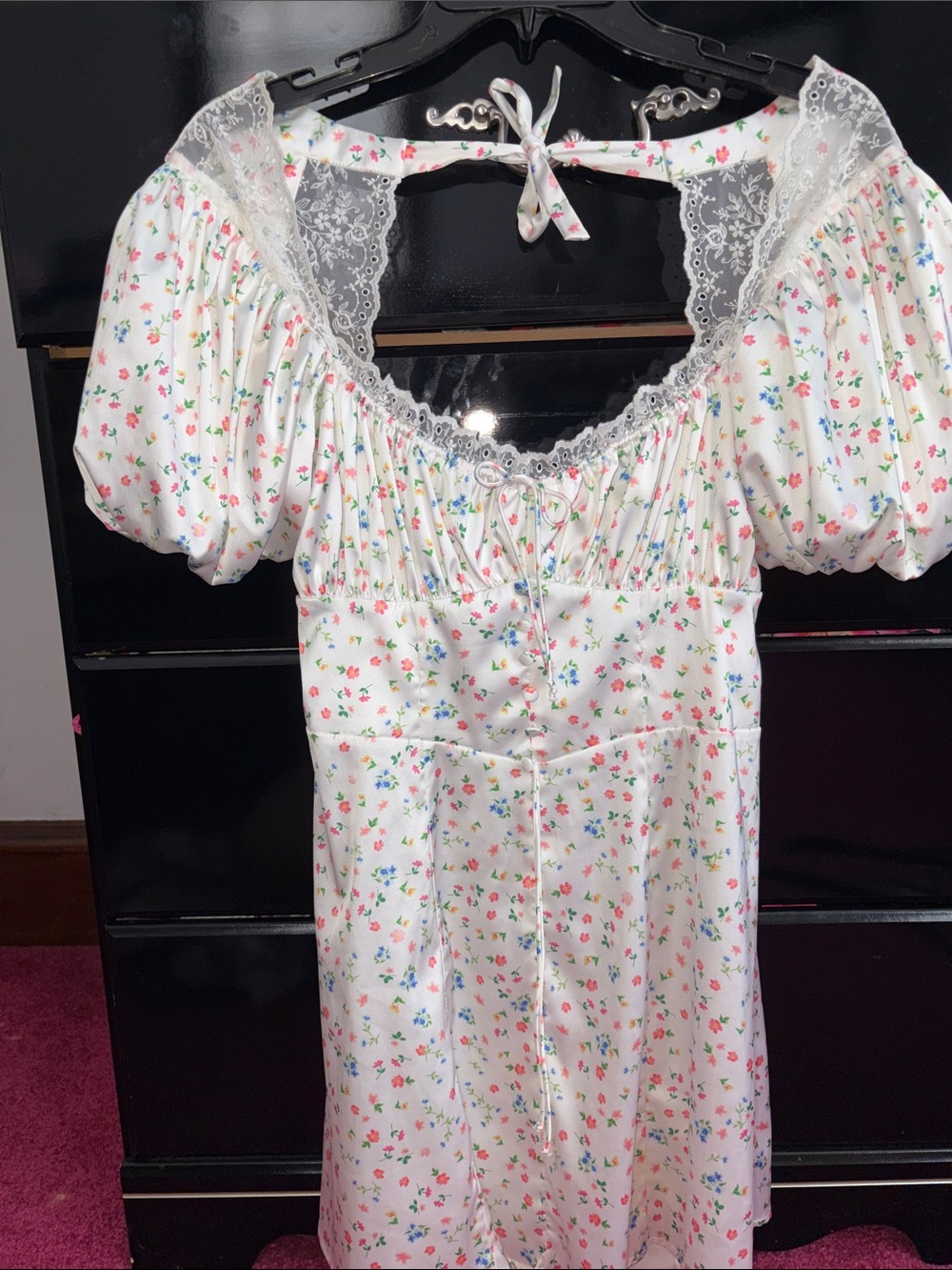For Love & Lemons White Floral Mini Dress with Pink, Blue and Green Accents